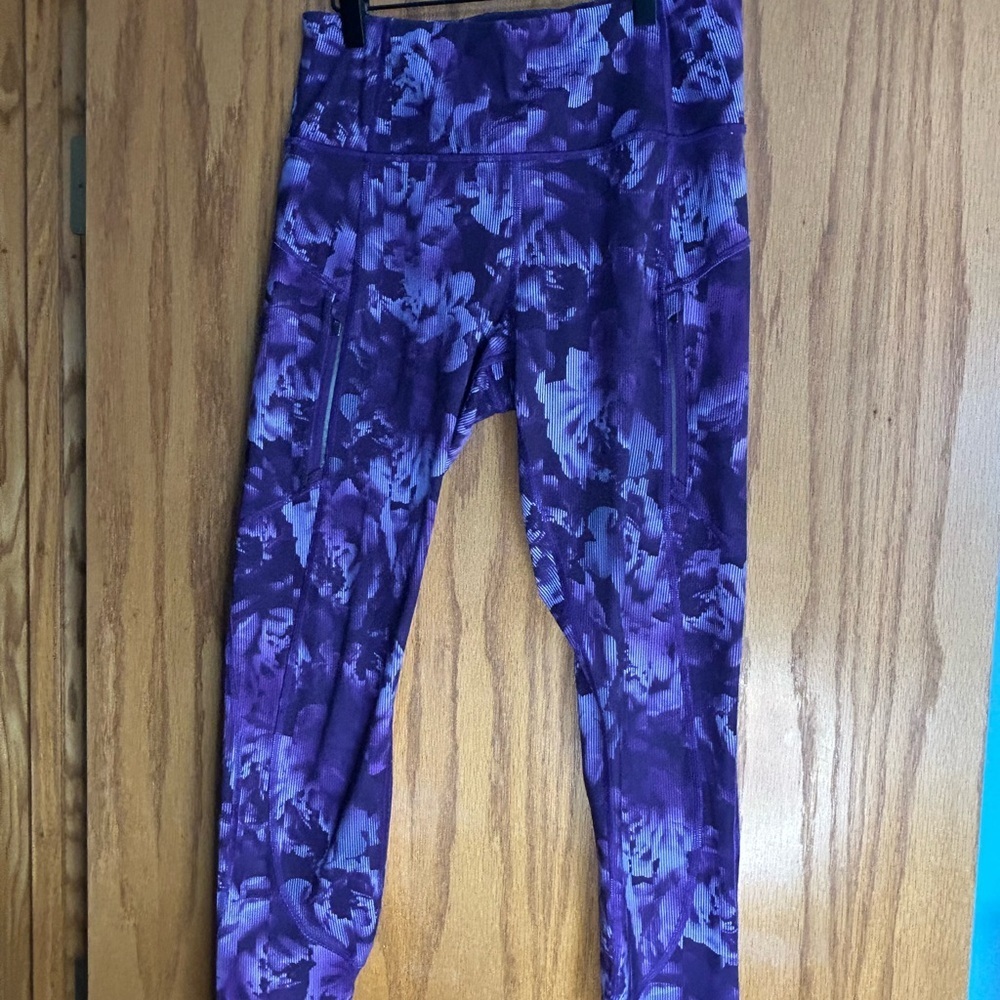 Athleta Rainier Tights Medium Purple Floral High Rise Pocket Leggings - Picture 4 of 7